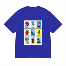 Colorful Illustration Depicting Traditional Mexican Playing Cards With Symbols Such As The Rose, Heart, Mermaid, And The World, Celebrating Latin Culture. Women's T-Shirt, 100% Cotton - 藍色 - 查看 4