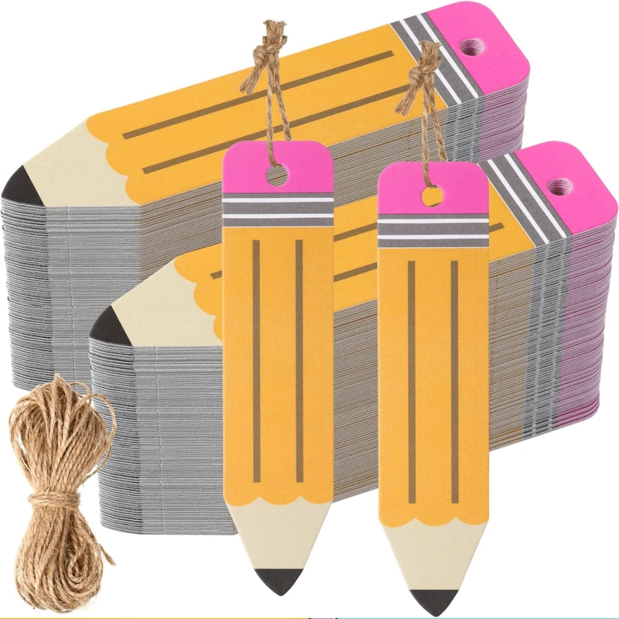 30 Etiquetas de regalo con lápiz con cuerda de cáñamo para colgar lápices, regreso a la escuela, etiquetas DIY para regalos de la Semana de Apreciación a los Maestros, decoración de envoltura, suministros para la fiesta del primer día de clases - Ver 1