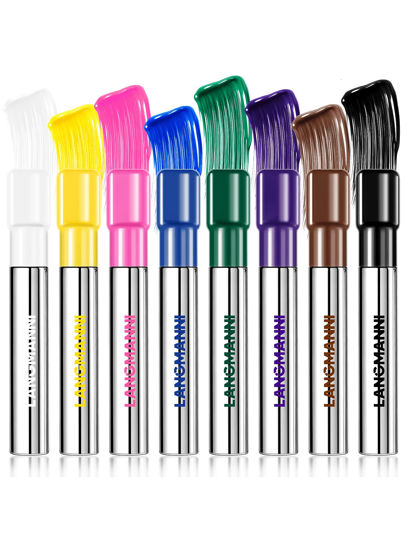 LANGMANNI 8-Color Mascara Set, Waterproof Long-Lasting Volumizing Mascara, Vivid Colors For Daily, Party, Halloween Makeup, White, Yellow, Pink, Blue, Green, Purple, Brown, Black Mascara Set - 查看 1