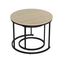Two-Piece, Nesting Coffee Table Set, Oak Veneer, Round Coffee Table With A Diameter Of, Metal Frame, Modern Style, Suitable For Living Room, Bedroom, Balcony. - Oak - View 10