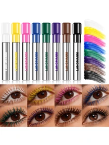 LANGMANNI 8-Color Mascara Set, Waterproof Long-Lasting Volumizing Mascara, Vivid Colors For Daily, Party, Halloween Makeup, White, Yellow, Pink, Blue, Green, Purple, Brown, Black Mascara Set - 查看 2
