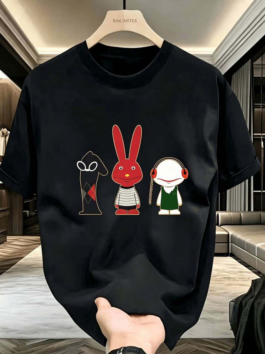 Men's Cartoon T-Shirts, 180g High Quality Men's Shirts, Funny Style, Comic Characters, Men's T-Shirt, Gift For A Friend, Relaxed Fit, Men's Clothing, Local Mexico - 黑色 - 查看 1