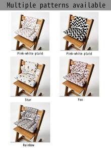 Bộ đệm lưng ghế ăn dặm cho bé, đệm cotton mềm mại, thoáng khí, chống va chạm, họa tiết hoạt hình, phù hợp với ghế Stokke, dùng được cả 4 mùa, 5 kiểu dáng (kẻ caro đen trắng, kẻ caro hồng trắng, sao xám, cáo hồng, cầu vồng trắng) - Nhiều màu - Xem 7