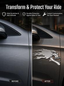 2pcs 3D PVC Ghost Skeleton Motorcycle Tank Stickers, Cool Car Stickers, Personalized Motorcycle Modification Stickers, Creative Badges And Body Stickers, Ghost Car Modification - A - View 6