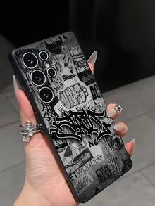 1pc Creative Graffiti Phone Case Protective Cover, Black TPU Soft Shell, Scratch & Drop Resistant, Compatible With Huawei Honor, Galaxy A/S Series, 6A/7A/8A, 12T/13T/14T [International Version, Not Domestic] - Black - View 6