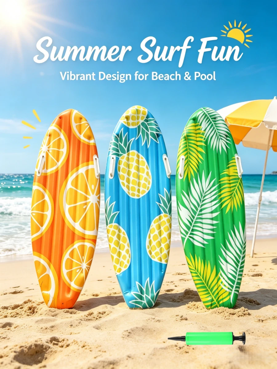 Inflatable Surfboard Hawaii Theme Beach Pool Decor, Suitable For Beach, Tropical, Hawaii Party Decoration, Inflatable Backyard Pool Surfboard - Multicolor - View 1
