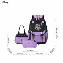 Bộ 3 món ba lô Disney Stitch và Thiên thần màu tím đen, kiểu dáng thường ngày, kèm túi giữ nhiệt và túi đựng đồ, in hình đồ họa. - màu 1 - Xem 3