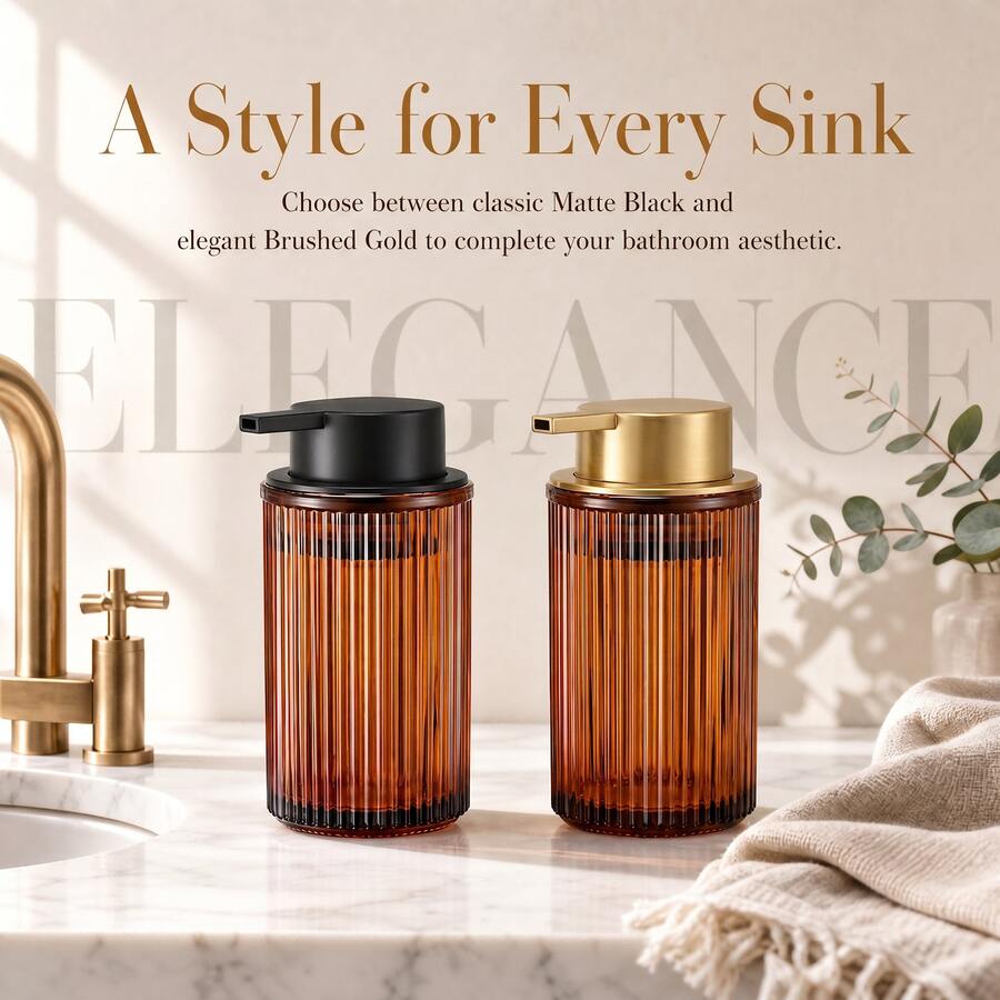 Glass Foam Soap Dispenser, Large Capacity, Striped Decor, Suitable For Bathroom And Kitchen Countertop - A - View 1