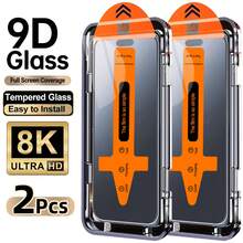 CASECOPS 2 piezas Protector de pantalla de vidrio templado Ultra HD, con herramientas de instalación y herramienta de alineación automática. Compatible con iPhone 17 Pro Max/17 Air/17e/16 Pro Max/16e/15 Pro Max/14 Plus/13 Pro Max/12 Pro/11 Pro Max/Xs Max y otros modelos. Película de vidrio templado 9H, compatible con Dynamic Island, resistente al aceite, resistente a arañazos, resistente a huellas dactilares, resistente al polvo. Cobertura completa, sin burbujas, sin polvo, protección integral para la pantalla del teléfono. Fácil de instalar, compatible con fundas de teléfono. - 2 piezas - Ver 32