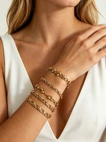 MECYLIFE 1 pieza Pulsera de cadena con remaches estilo cyberpunk, pulsera de acero inoxidable apilable para mujeres - Amarillo Oro - Ver 2