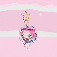 Llavero de acrílico de anime Alien Stage, llavero de personajes de dibujos animados ALNST Ivan Till Mizi Sua con broche de estrella dorada, colgante de estilo de portada de revista retro Y2K para decoración de mochila - Multicolor - Ver 10