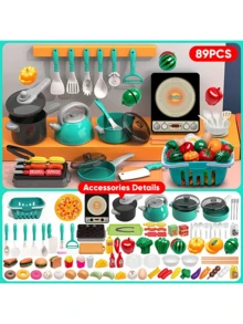 Kids Kitchen Playset, Suitable For Boys And Girls, Includes Cooking, Stir-Frying, Cutting Vegetables And Other Kitchen Utensils, As Well As Musical Simulated Tableware - Olive Green - View 18
