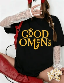 Good Omens Yellow Logo Oversized T-Shirt, Unisex Black, Merch Series - Black - View 7