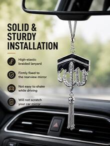 Car Hanging Ornament, Crystal Rhinestone Muslim Rearview Mirror Pendant, Handmade Alloy Enamel Tassel Car Charm, Islamic Style Car Interior Decoration Gift - Ornaments - View 6