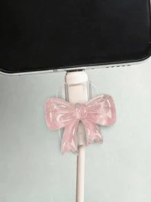 2pcs Pink Bowknot Universal Type-C Cable Protector, Cute Plastic Butterfly Decor, Phone Cable Guard, Wire Organizer, Device Cable Protector, Gift For Her, Travel Tech Accessory, Christmas Gift, Kawaii - Square - View 8