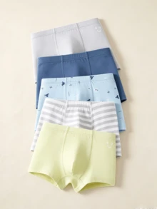 Balabala 5pcs/Pack Boys' High Quality Briefs, Patterned & Solid Classic Designs - Gray Blue - View 4