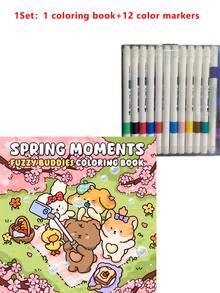 1本[Springtime]CoCo 精緻螺旋裝訂著色書，馬克筆著色，以超可愛動物角色為特色，簡單設計易於使用，放鬆身心（舒適空間著色），您將發現許多有趣的隱藏故事，開學季禮物與節日禮物的理想選擇。DIY繪畫著色書，開學季禮物 - 彩色 - 查看 12