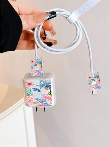 Étui de protection mignon pour chargeur Apple avec motif de tortue de mer et corail, motif de vie marine minimaliste, compatible avec le chargeur 20W pour iPhone 15, 16 ProMax, protecteur de câble anti-pliure et anti-morsure de chat, convient aux câbles de données 13/14 Plus, protecteur de chargeur. Cadeau de Noël - Transparent - Voir 2