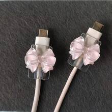 2pcs Pink Bowknot Universal Type-C Cable Protector, Cute Plastic Butterfly Decor, Phone Cable Guard, Wire Organizer, Device Cable Protector, Gift For Her, Travel Tech Accessory, Christmas Gift, Kawaii - Square - View 27