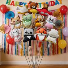 12 Stücke Set mit 16-Zoll-Mini-Ballons in den Motiven Fuchs, Bär, Schaukelpferd, Dinosaurier und Panda für Partydekorationen, zufällige Ausführungen (ohne Schnüre) - Übersicht 5