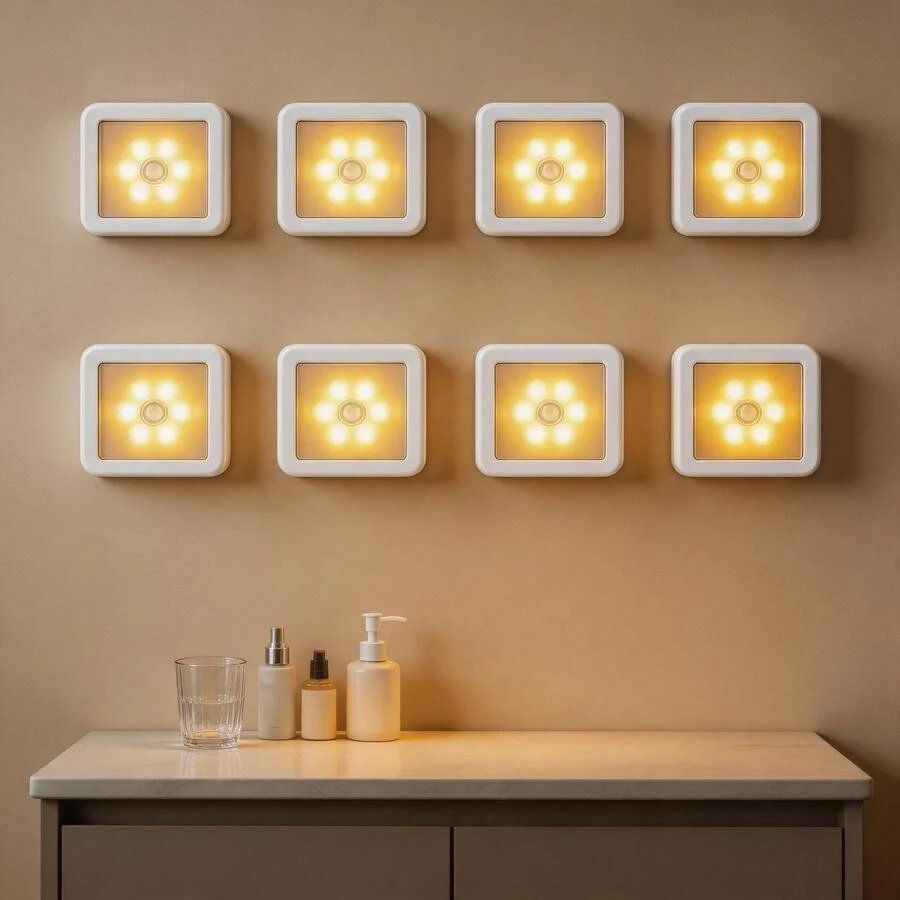 Outdoor Motion Sensor Stair Wall Light, Battery-Powered Wireless Night Light, 6 LED Beads, Suitable For Under Cabinet/Corridor Wardrobe Kitchen - Christmas Use, ≤36V Including Battery, IP44, Simple Lighting, Minimalist Design, Durable Structure - [Pack Of 8] Warm Light - View 1