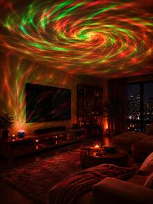 [Lámpara de proyección de galaxia] Efecto de iluminación de remolino de colores rojo y verde, lámpara de ambiente con control remoto alimentada por USB, adecuada para sala de estar, dormitorio, fiesta, decoración de habitación - Multicolor - Ver 2