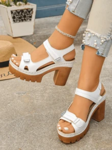 Women's Plus Size High-Heel Sandals, 2026 Summer New Arrival Platform Sandals, Single Strap Sandals, Elegant Style Ladies Sandals - White - View 6
