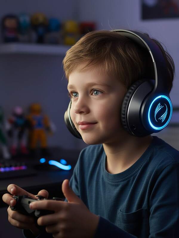 Kids Bluetooth Headphones, Wireless Headphones For Kids, Colorful LED Lights, 85/94dB Volume Limit, Bluetooth 5.4 Built-In Mic Toddler Headset For Tablet/Airplane/Travel