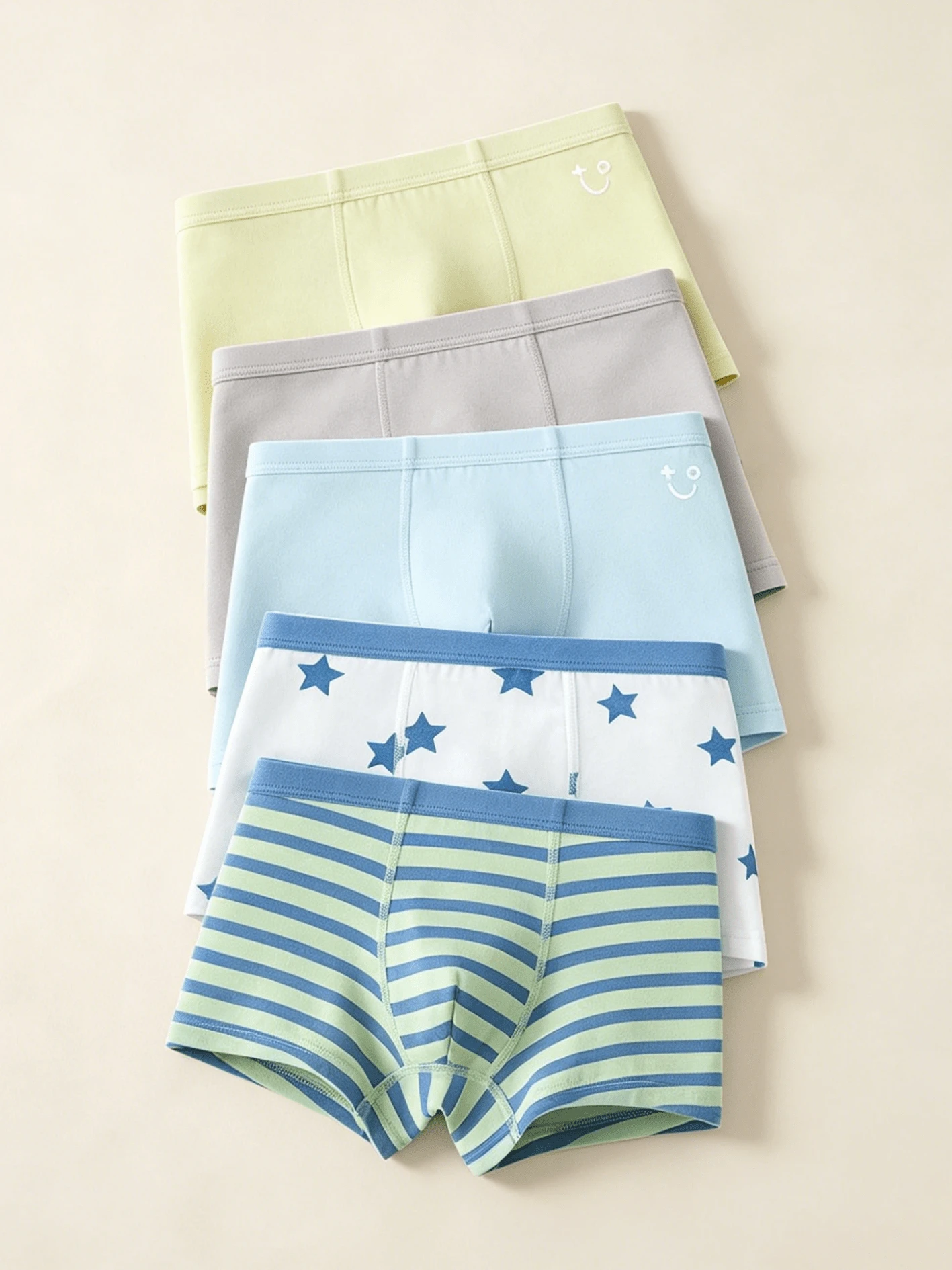 Balabala 5pcs Boys' Premium Briefs, Patterned & Solid Colors, Classic Design - Green Blue - View 1