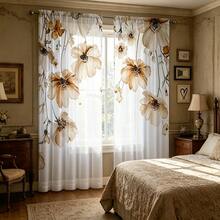 2pcs/Set Lightweight Style Light Color Floral Sheer Curtains - With Rod Pocket Design, Provides Privacy And Easy Installation, Perfect For Living Room And Bedroom Decor, Machine Washable, All Season Use, Multi-Functional Sheer Curtains - Multicolor - View 2