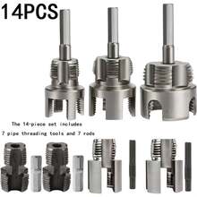 14 piezas Juego de herramientas para roscar tubos de gran resistencia - 1/2", 3/4", 1" + 4 piezas Herramientas de roscado interno/externo, compatible con taladro eléctrico para roscado de tubos de PVC/plástico, adecuado para instalación de tuberías DIY y profesional (compatible con tubos de PVC, PPR, MPP) - Modelo estándar - Ver 11