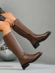 Plus Size Slip-On Boots - Brown - View 2