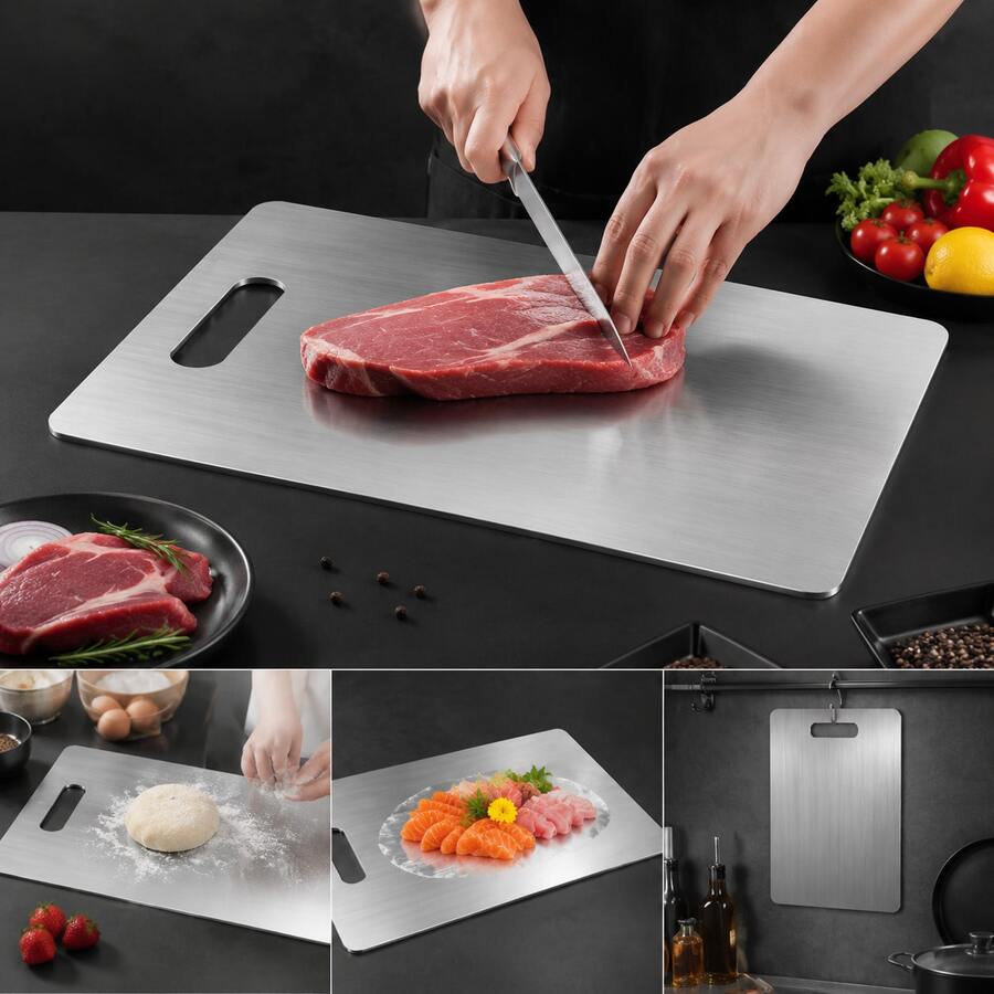 1/3pcs High-Quality Double-Sided Stainless Steel Cutting Board, Suitable For Kitchen & Catering, High Cost-Performance, Suitable For Small Kitchens, RVs, Small Apartments, Easy To Use And Durable, Applicable For Cutting Vegetables, Fruits, Chicken And Beef