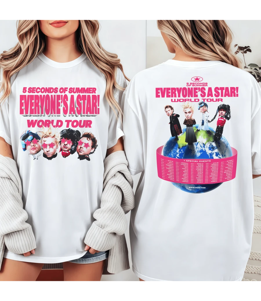 T-Rendy White T-Shirt For Men And Women: 5 Seconds Of Summer 5SOS World Tour 2026 - White - View 1