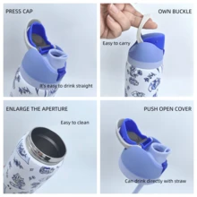 OwaIa Delft Cat Print Large Capacity Stainless Steel Water Bottle, 32oz/945ml With Straw, Exquisite Look, Double Wall Insulated For Hot&Cold Drinks/Iced Water, For Leisure Work Sports Indoor Outdoor, Ideal For Students Office Workers, Perfect Gift Choice - Royal Blue - View 7