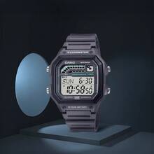 Casio WS1600H系列运动树脂表壳及表带男士电子表，10年电池寿命，配备秒表、自动日历、世界时间功能，型号WS-1600H-2AV，适合日常佩戴，是男士的理想礼物。 - 黑色 - 查看 1