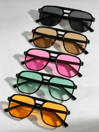 5pcs/Set Women's Multicolor Rivet Double-Bridge Glasses Sets , Suitable For Outdoor Activities