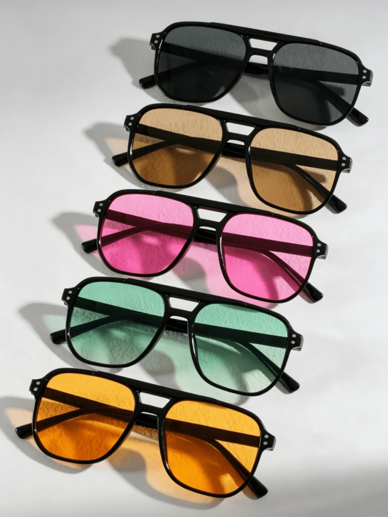 Set de 5 gafas de mujer con puente doble y remaches de colores múltiples, adecuadas para actividades al aire libre - Multicolor - Ver 1