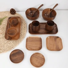 Bộ đồ ăn bằng gỗ hồng sắc 14 món: Bát gỗ hồng sắc, Cốc, Đĩa đựng gia vị, Đĩa, Thìa, Đồ dùng học tập - màu nâu - Xem 3