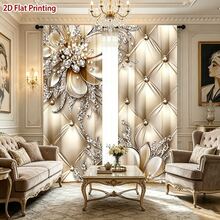 2pcs White & Gold Floral Pattern Curtains, Suitable For Bedroom, Office, Kitchen, Living Room And Study, Rod Pocket Design, Suitable For Home And Room Decor, Decorative Curtains, 2D Flat Print, Good Light Transmittance, 90g/M² - Multicolor - View 16