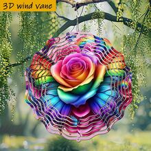 3D立体彩色蝴蝶环绕璀璨玫瑰花，尺寸25.5厘米/10英寸*25.5厘米/10英寸，带旋转挂钩，360° DIY创意风车套装，风力驱动旋转，安装简便，适合作为圣诞节、万圣节及其他节日礼物（不含吊坠），款式随机。 - 多色 - 查看 5