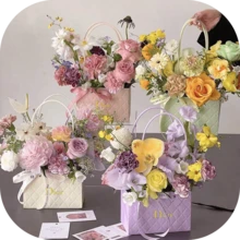 1pc Kraft Paper Flower Gift Bag, Bouquet Bag With Handle, Small Paper Bag Handbag, Waterproof Lining, Used For Flower Arrangement, Party Gifts, Packaging - View 1