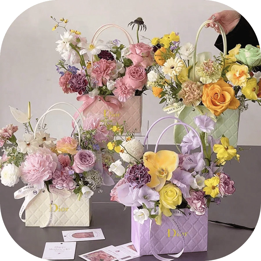1pc Kraft Paper Flower Gift Bag, Bouquet Bag With Handle, Small Paper Bag Handbag, Waterproof Lining, Used For Flower Arrangement, Party Gifts, Packaging - View 1