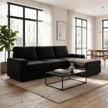 Sofá esquinero con almacenamiento, sofá modular, sofá con otomana, sofá grande para sala de estar, moderno, cómodo, núcleo de muelles ensacados, 245,5 cm - Negro - Ver 5