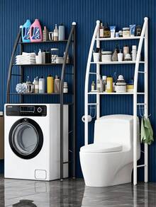 3-Tier Metal Washing Machine Storage Rack, Freestanding Shelf, No Drilling Required, Space-Saving, Sturdy And Durable, Suitable For Storing Items Above Washing Machine And Toilet, Applicable For Bathroom And Laundry Room - Multicolor - View 3