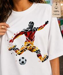 Unisex Short-Sleeved T-Shirt With "Polygon Dynamic Style" Print By Socr Player, Geometric, Minimalist And Modern Art, Casual Sporty Style, Football Polygon Silhouette, For The Field, Daily Outings, Company Of Friends, Simple Gift For Sports Enthusiasts. - 白色 - 查看 2