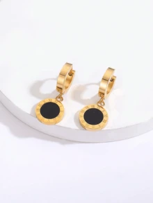 1 par de pendientes de moda con números romanos minimalistas y geométricos, joyas de acero inoxidable, rellenos de calcetines, decoraciones navideñas, regalos para mamá, joyas, Navidad - Dorado - Ver 13
