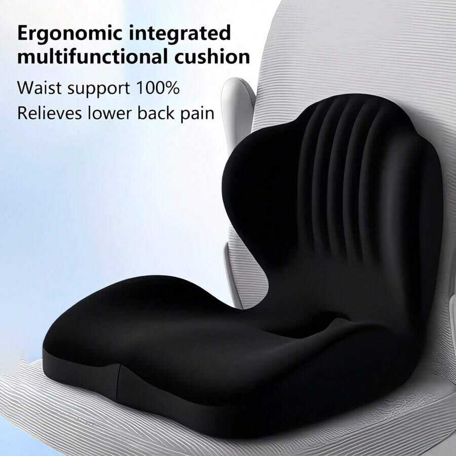 1pc Upgrade Ergonomic Memory Foam Cushion For Office, Stool, Car Seat Cushion, Integrated Lumbar And Back Support, Ideal For Birthday Gifts, Mother's Day Gifts, Perfect Gift For Parents And Friends, Lightweight, Portable, Medium Soft Firmness High-Density - 黑色 - 查看 1