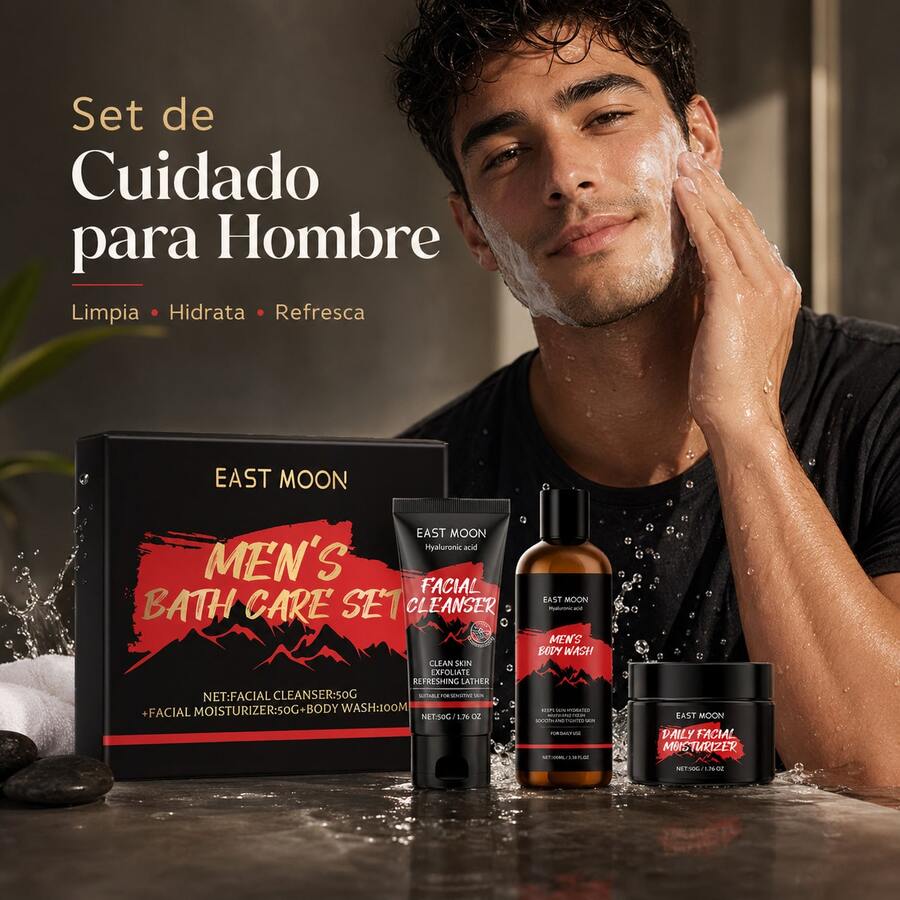 EAST MOON Set De Higiene Y Cuidado De La Piel Para Hombre, Limpia Profundamente Los Poros, Elimina Grasa E Impurezas, Refresca La Piel, Equilibra Agua Y Grasa, Alivia La Sequedad Y Tensión, Calma La Piel Cansada, Mantiene La Piel Fresca Todo El Día, Excelente Opción Para Regalo Del Día Del Padre, Regalos Festivos