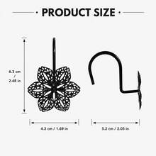 12pcs/Box Black Hollow Flower Shower Curtain Hooks, Metal Curtain Hooks - Black - View 4